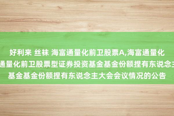 好利来 丝袜 海富通量化前卫股票A,海富通量化前卫股票C: 对于海富通量化前卫股票型证券投资基金基金份额捏有东说念主大会会议情况的公告