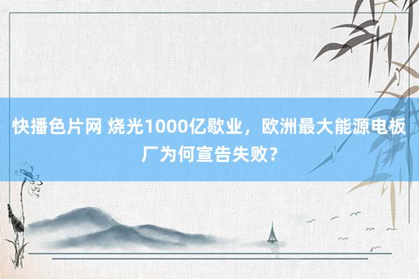 快播色片网 烧光1000亿歇业，欧洲最大能源电板厂为何宣告失败？