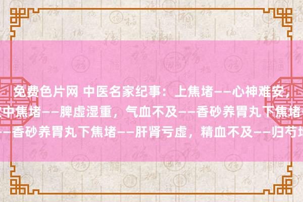 免费色片网 中医名家纪事：上焦堵——心神难安，失眠多梦——黄芪生脉饮中焦堵——脾虚湿重，气血不及——香砂养胃丸下焦堵——肝肾亏虚，精血不及——归芍地黄丸