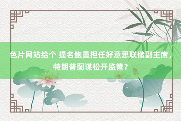 色片网站给个 提名鲍曼担任好意思联储副主席，特朗普图谋松开监管？