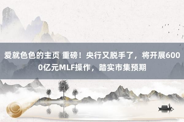 爱就色色的主页 重磅！央行又脱手了，将开展6000亿元MLF操作，踏实市集预期